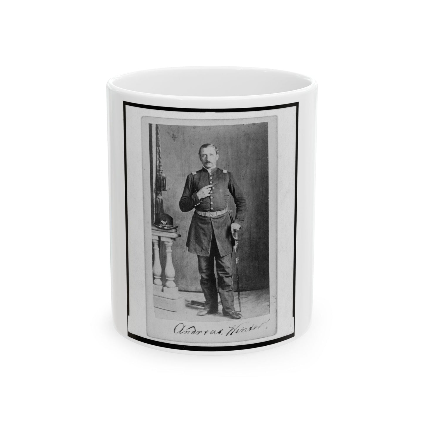 Captain Andreas Winter, Union Officer In The 32nd Indiana Regiment, Full-Length Portrait, Standing, Facing Front (U.S. Civil War) White Coffee Mug