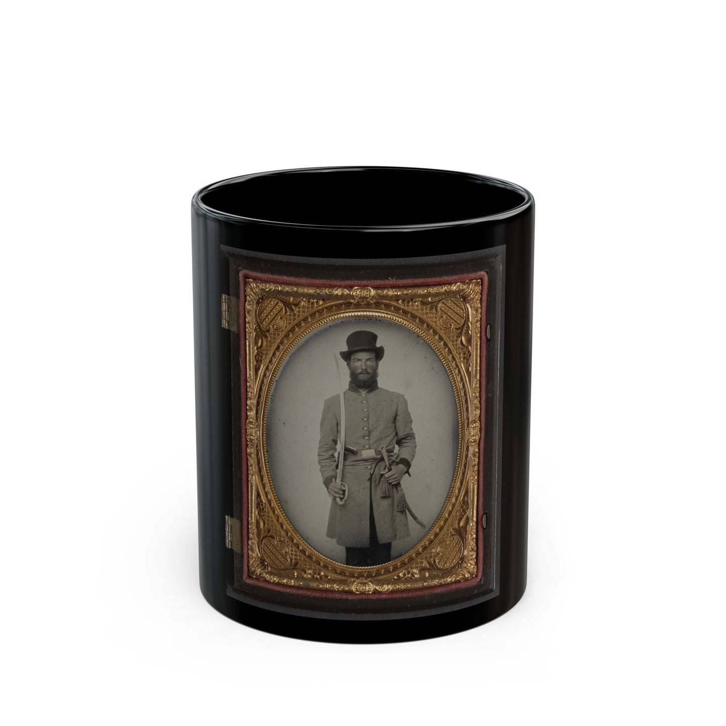 Captain Augustus C. Thompson Of Co. G, 16th Georgia Infantry Regiment With Sword (U.S. Civil War) Black Coffee Mug