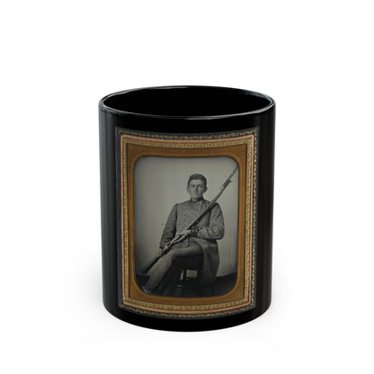 Captain Daniel Turrentine Of Company G, 12th Arkansas Infantry Regiment, In Full Officers' Uniform With Musket (U.S. Civil War) Black Coffee Mug