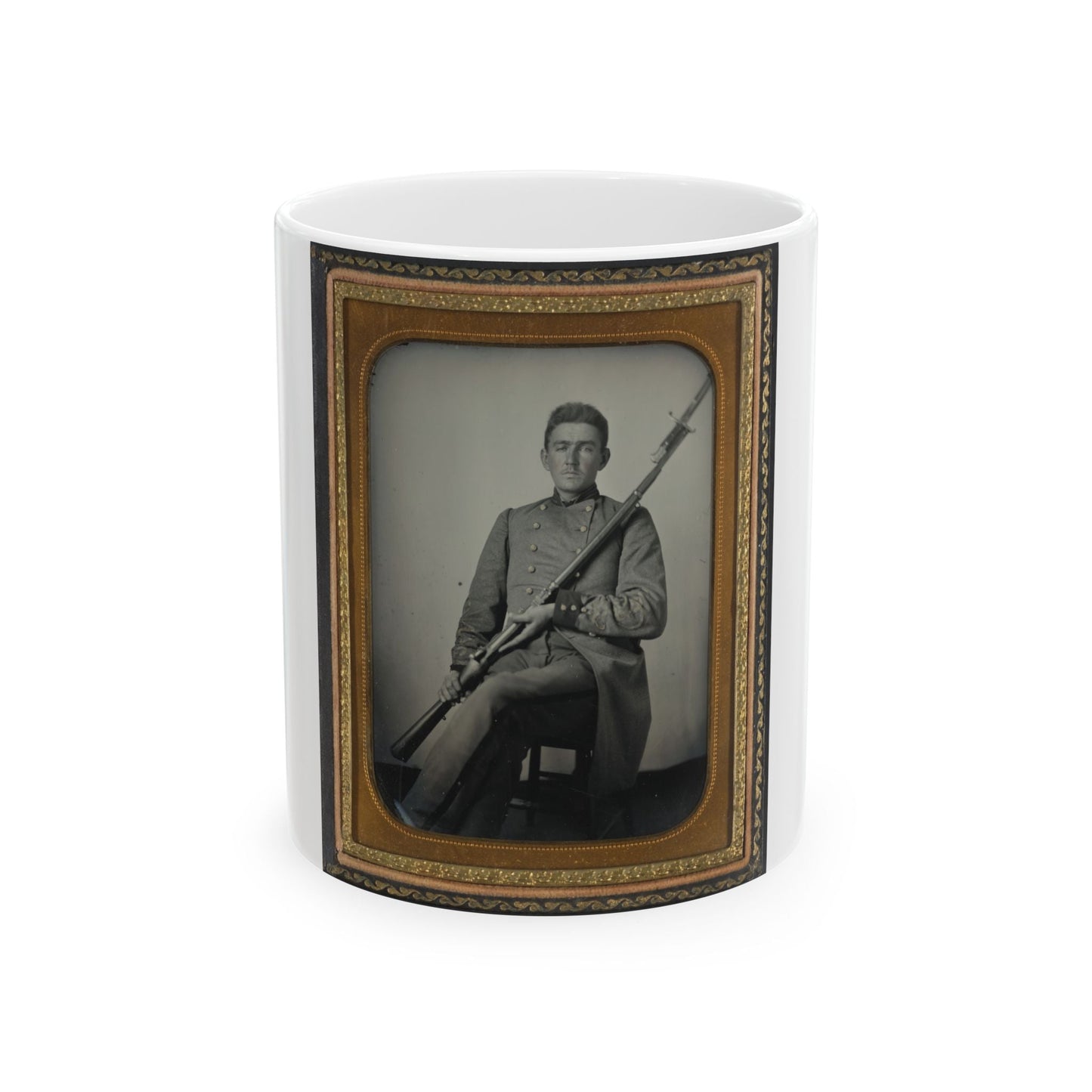 Captain Daniel Turrentine Of Company G, 12th Arkansas Infantry Regiment, In Full Officers' Uniform With Musket (U.S. Civil War) White Coffee Mug