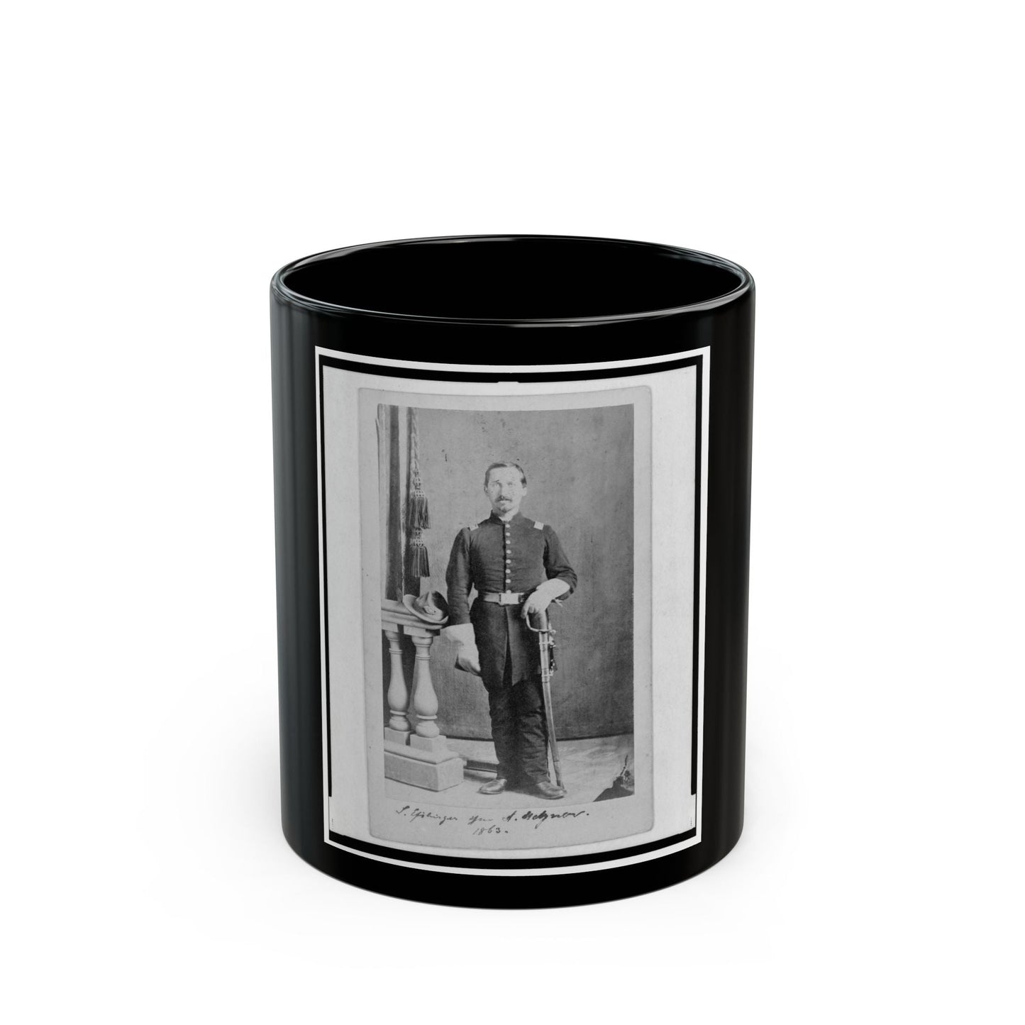 Captain Isidore Esslinger, Union Officer In The 32nd Indiana  Regiment, Full-Length Portrait, Standing, Facing Front (U.S. Civil War) Black Coffee Mug