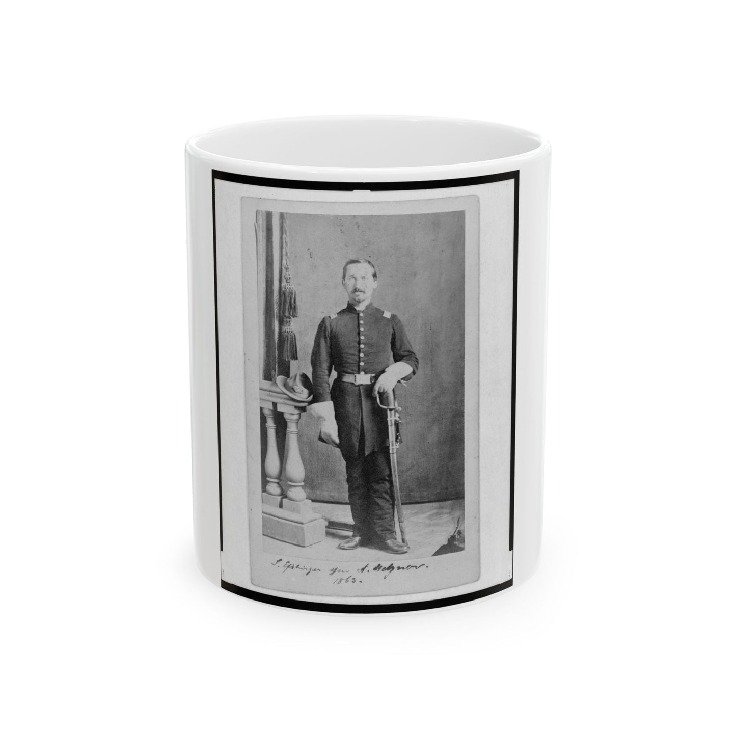 Captain Isidore Esslinger, Union Officer In The 32nd Indiana  Regiment, Full-Length Portrait, Standing, Facing Front (U.S. Civil War) White Coffee Mug