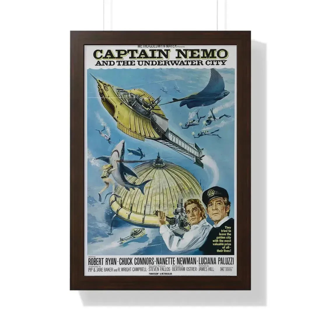 CAPTAIN NEMO AND THE UNDERWATER CITY 1969 - Framed Movie Poster 16″ x 24″ Walnut - The Sticker Space
