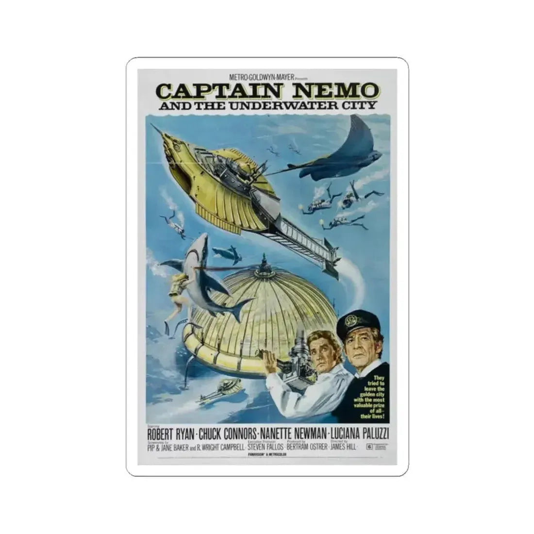 CAPTAIN NEMO AND THE UNDERWATER CITY 1969 Movie Poster - STICKER Vinyl Kiss-Cut Decal 2 Inch White - The Sticker Space