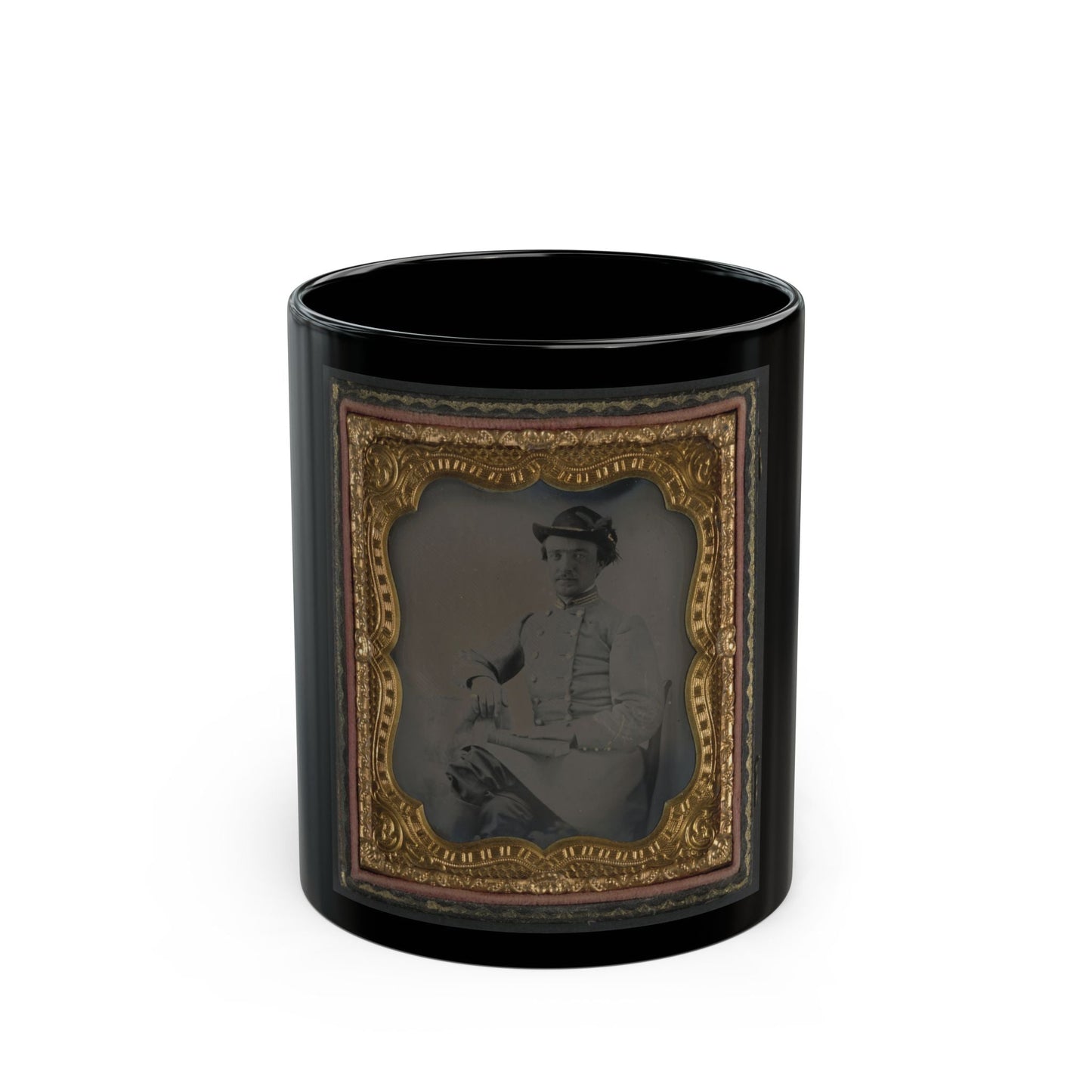 Captain William A. Hill Of Company D, 4th Virginia Cavalry Regiment, With Book On Lap (U.S. Civil War) Black Coffee Mug