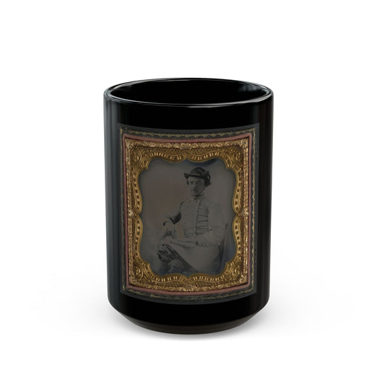 Captain William A. Hill Of Company D, 4th Virginia Cavalry Regiment, With Book On Lap (U.S. Civil War) Black Coffee Mug