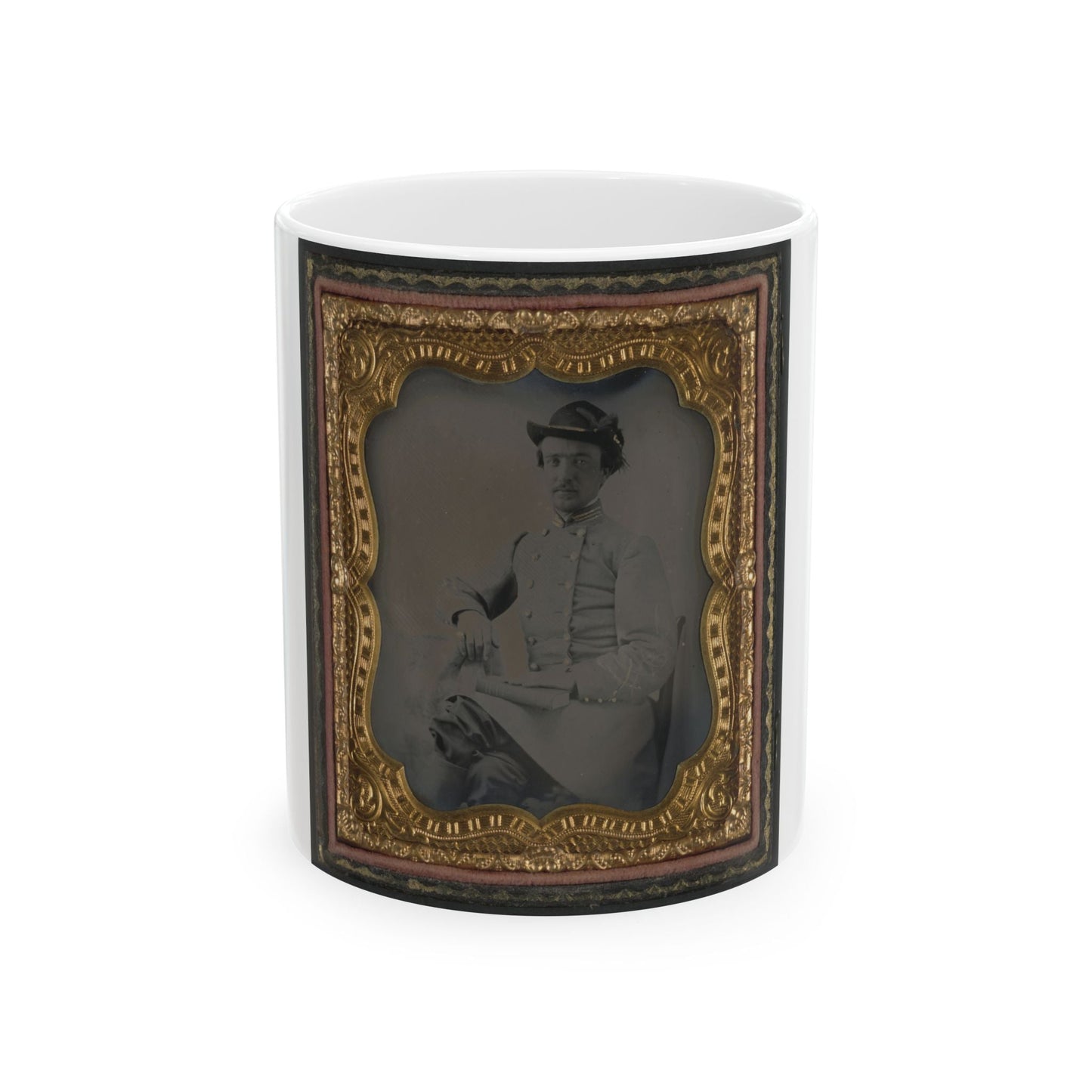 Captain William A. Hill Of Company D, 4th Virginia Cavalry Regiment, With Book On Lap (U.S. Civil War) White Coffee Mug