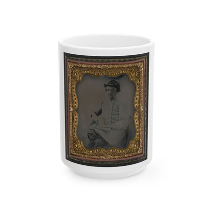 Captain William A. Hill Of Company D, 4th Virginia Cavalry Regiment, With Book On Lap (U.S. Civil War) White Coffee Mug