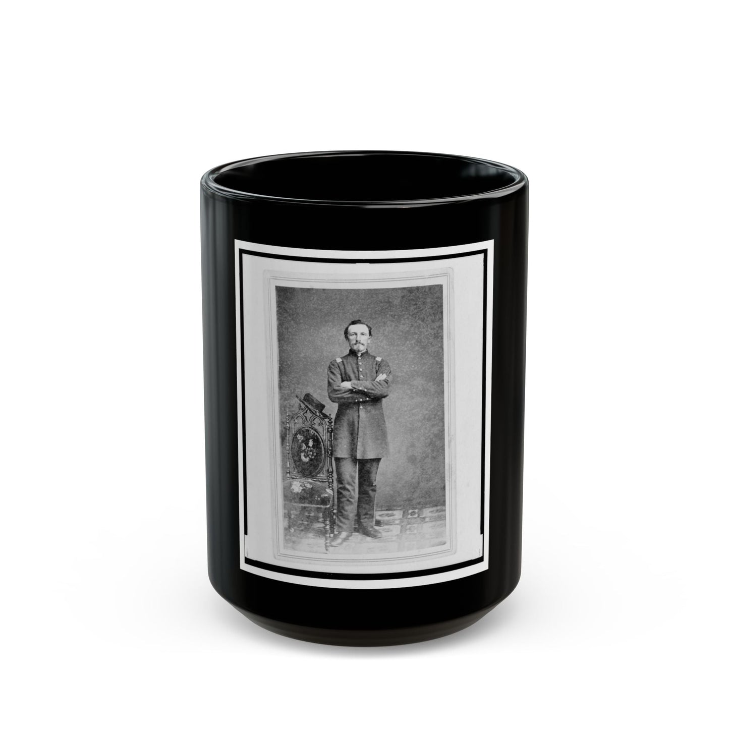 Captain William Borck, Union Officer In The 32nd Indiana Regiment, Full-Length Portrait, Standing, Facing Front (U.S. Civil War) Black Coffee Mug