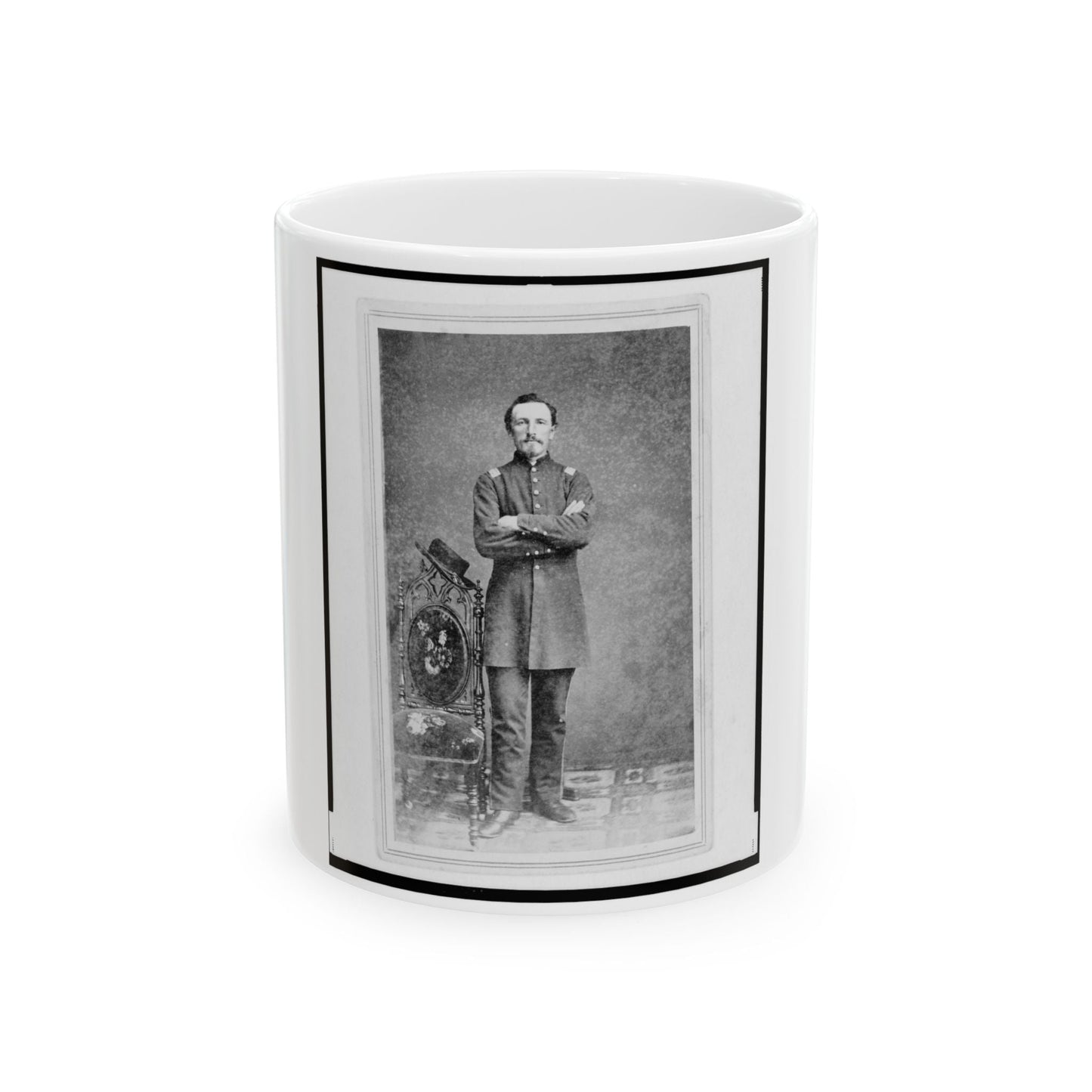 Captain William Borck, Union Officer In The 32nd Indiana Regiment, Full-Length Portrait, Standing, Facing Front (U.S. Civil War) White Coffee Mug