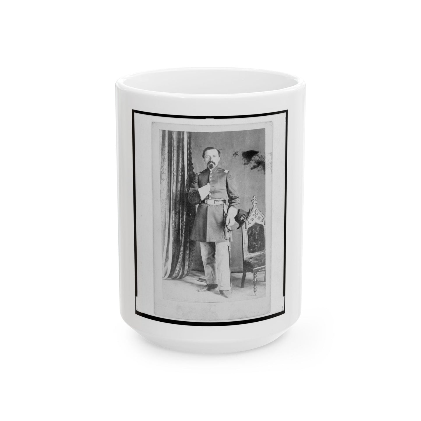 Captain William Urlan, Union Officer In The 32nd Indiana Regiment, Full-Length Portrait, Standing, Facing Front (U.S. Civil War) White Coffee Mug