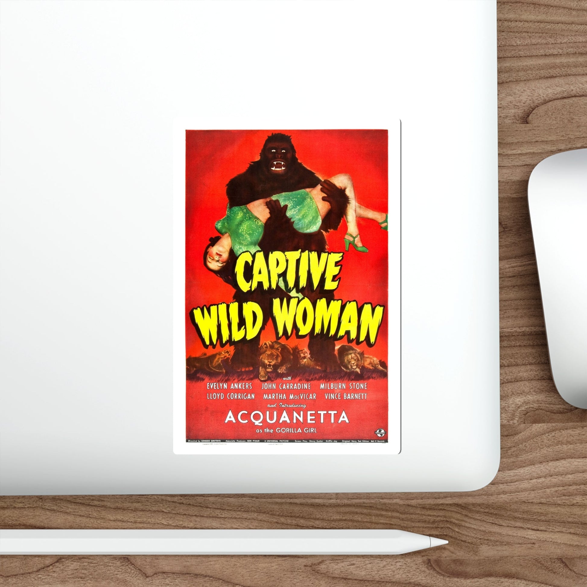 CAPTIVE WILD WOMAN 1943 Movie Poster STICKER Vinyl Die-Cut Decal-The Sticker Space