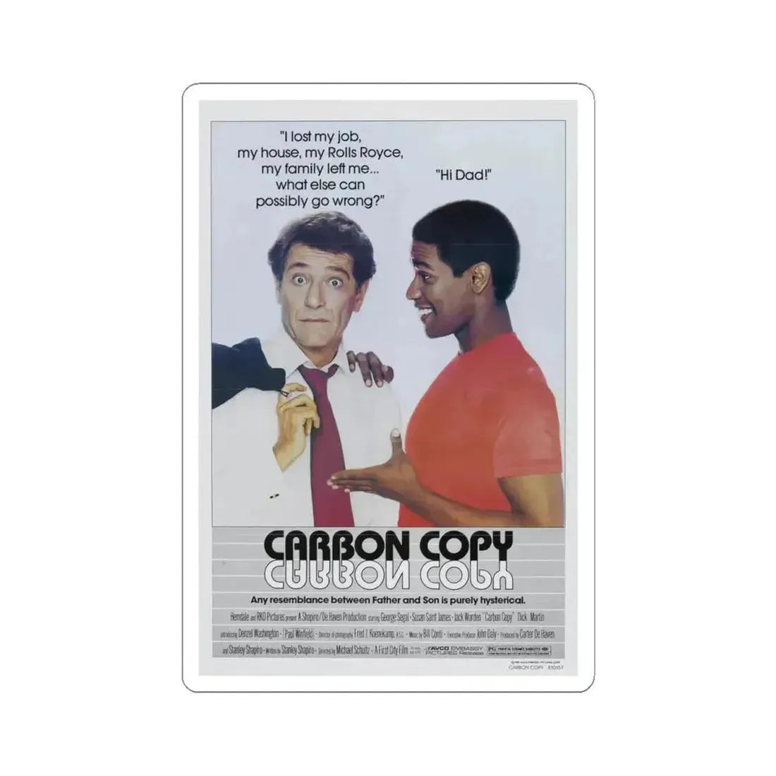Carbon Copy 1981 Movie Poster - STICKER Vinyl Kiss-Cut Decal 4 Inch White - The Sticker Space