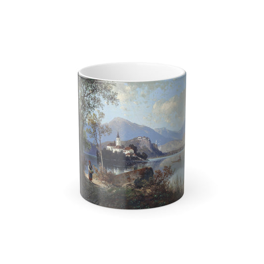 Carl Hasch (1834-1897) Blick auf den Bleder See - oil on cardboard - Color Changing Mug 11oz-11oz-The Sticker Space