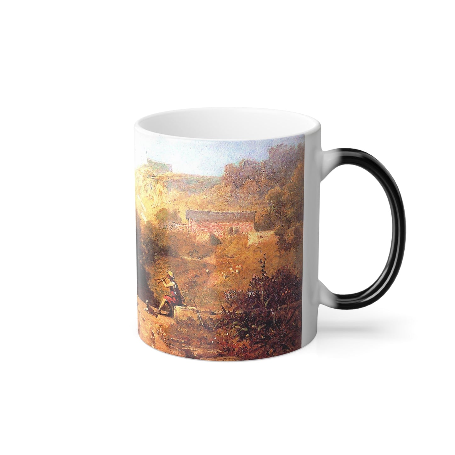 Carl Spitzweg (1808-1885) Reed pipe playing shepherd - Oil on Wood c1875 - Color Changing Mug 11oz-11oz-The Sticker Space