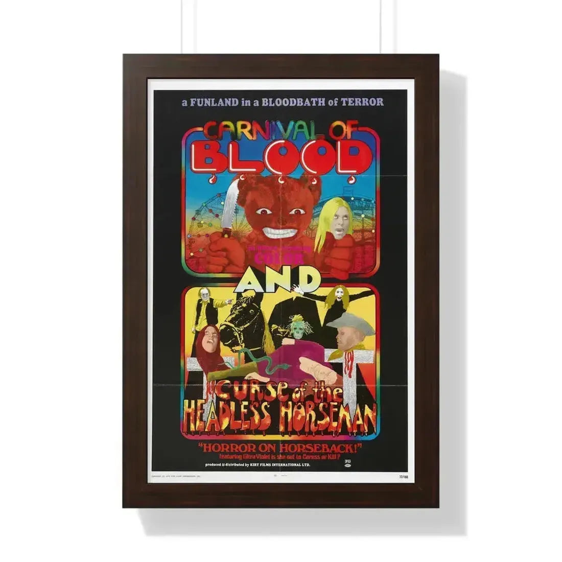 CARNIVAL OF BLOOD + CURSE OF THE HEADLESS HORSEMAN 1970 - Framed Movie Poster 16″ x 24″ Walnut - The Sticker Space