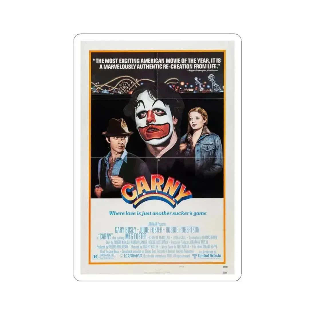 Carny 1980 Movie Poster - STICKER Vinyl Kiss-Cut Decal 4 Inch White - The Sticker Space