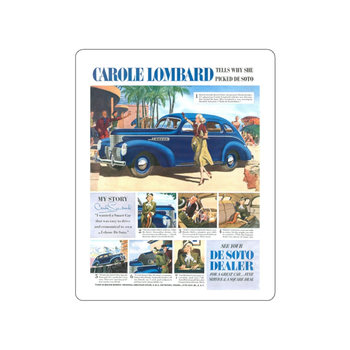 Carole Lombard, advertisement (Magazine Illustration) STICKER Vinyl Die-Cut Decal-White-The Sticker Space