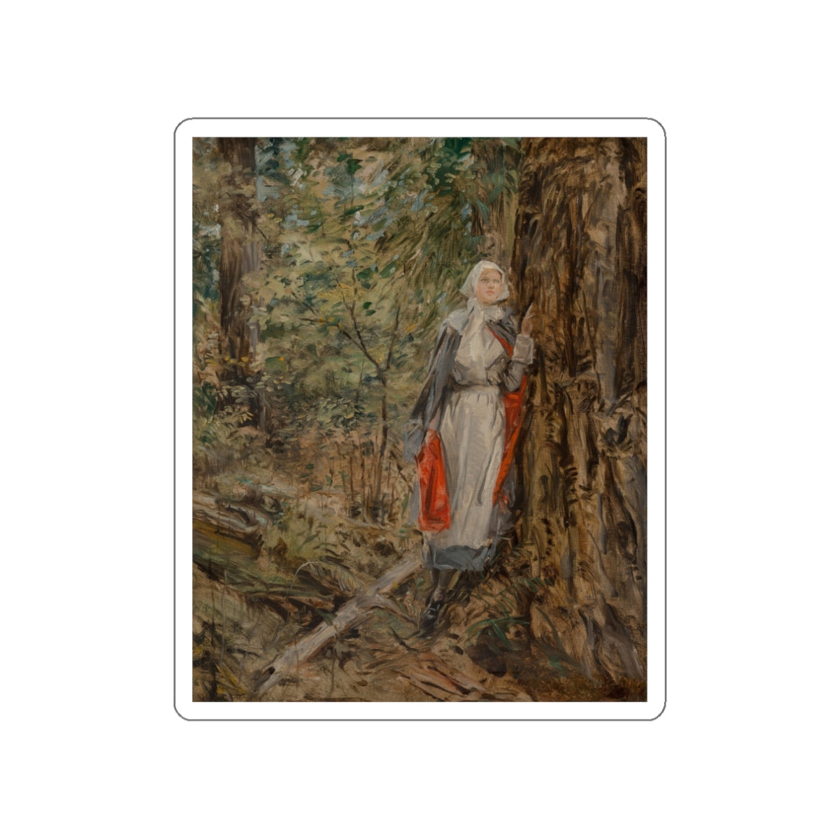 Caroline in the Woods (Attributed to Howard Chandler Christy) (Magazine Illustration) STICKER Vinyl Die-Cut Decal-White-The Sticker Space