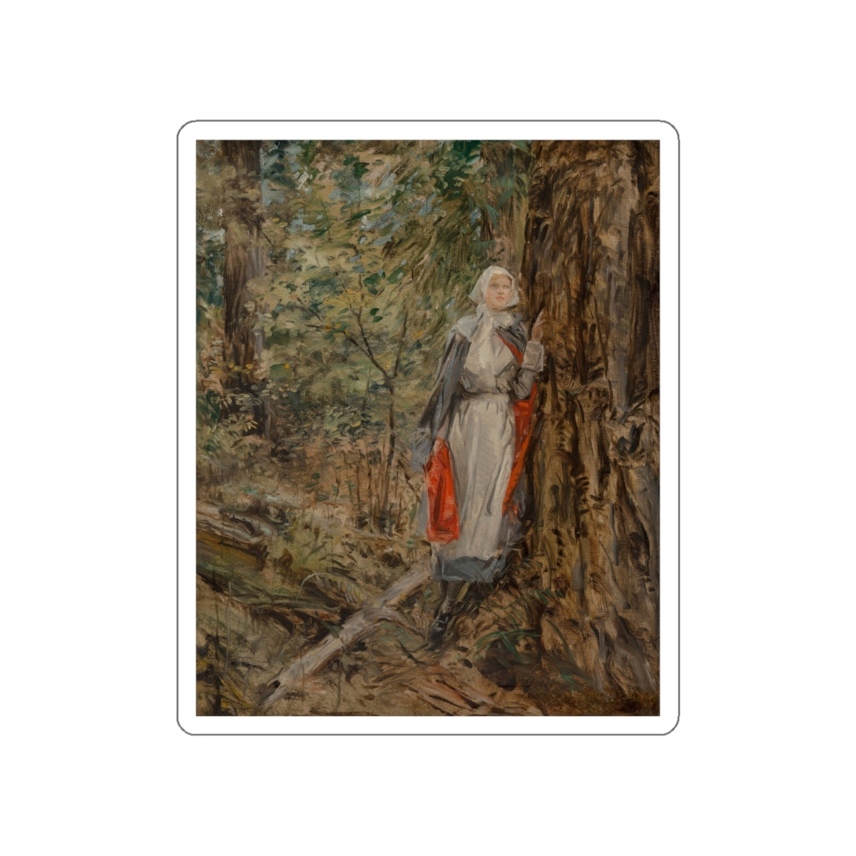 Caroline in the Woods (Attributed to Howard Chandler Christy) (Magazine Illustration) STICKER Vinyl Die-Cut Decal-White-The Sticker Space