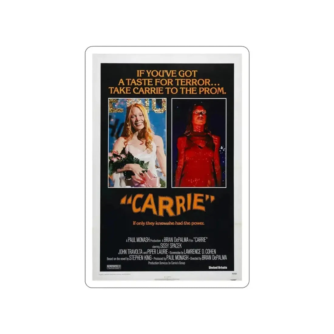 CARRIE 1976 Movie Poster STICKER Vinyl Die-Cut Decal - The Sticker Space