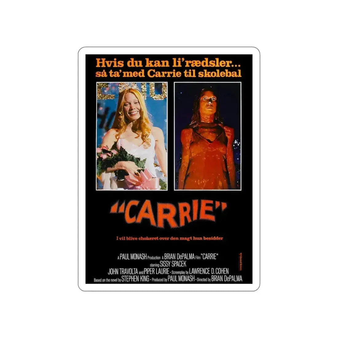CARRIE (DANISH) 1976 Movie Poster STICKER Vinyl Die-Cut Decal 5 Inch - The Sticker Space