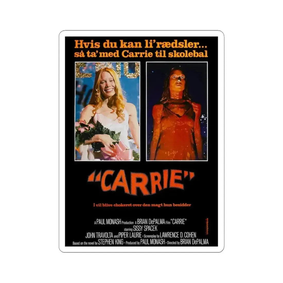 CARRIE (DANISH) 1976 Movie Poster - STICKER Vinyl Kiss-Cut Decal 3 Inch White - The Sticker Space