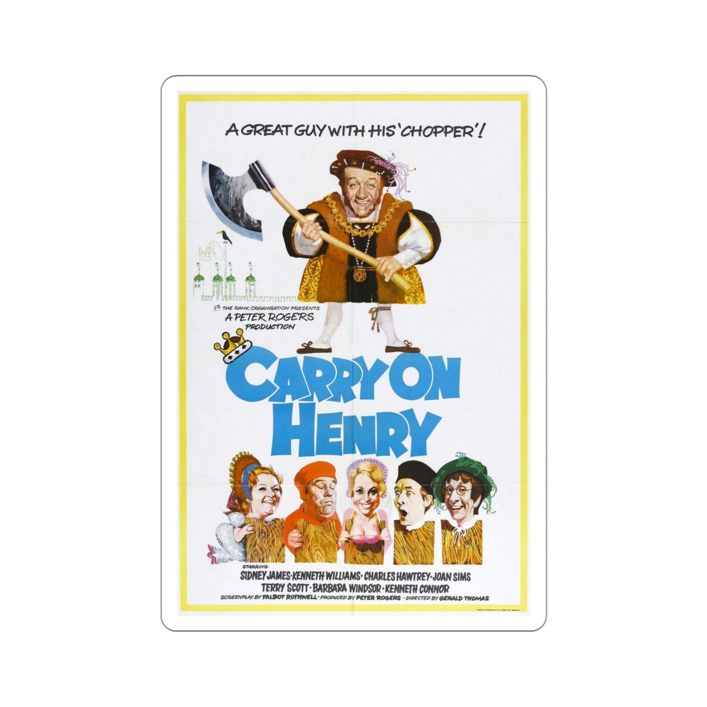 Carry on Henry 1971 Movie Poster STICKER Vinyl Die-Cut Decal-4 Inch-The Sticker Space