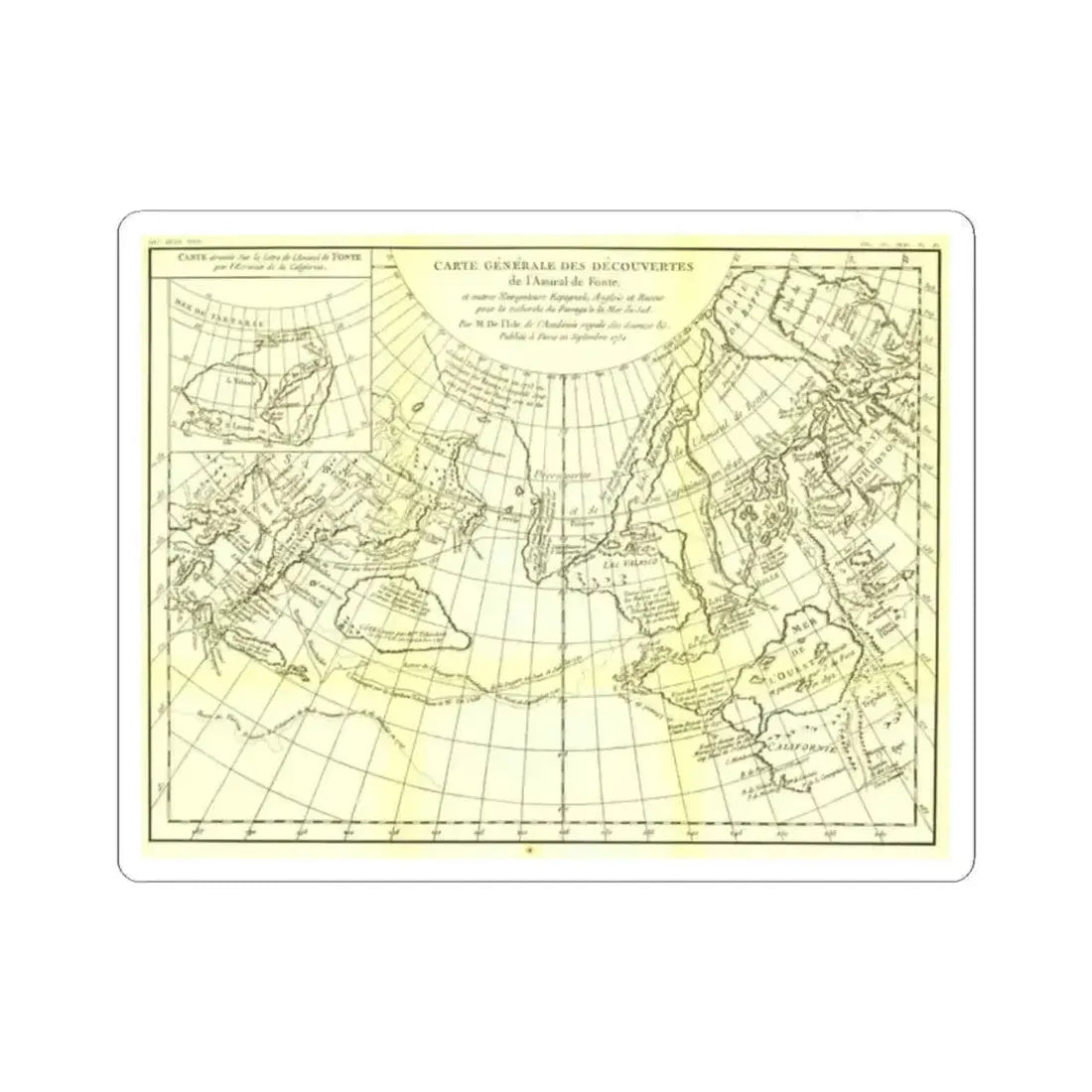 Carte Generale des Decouvertes de l'Amiral de Fonte (1762) (Map) STICKER Vinyl Kiss-Cut Decal 2 Inch White - The Sticker Space