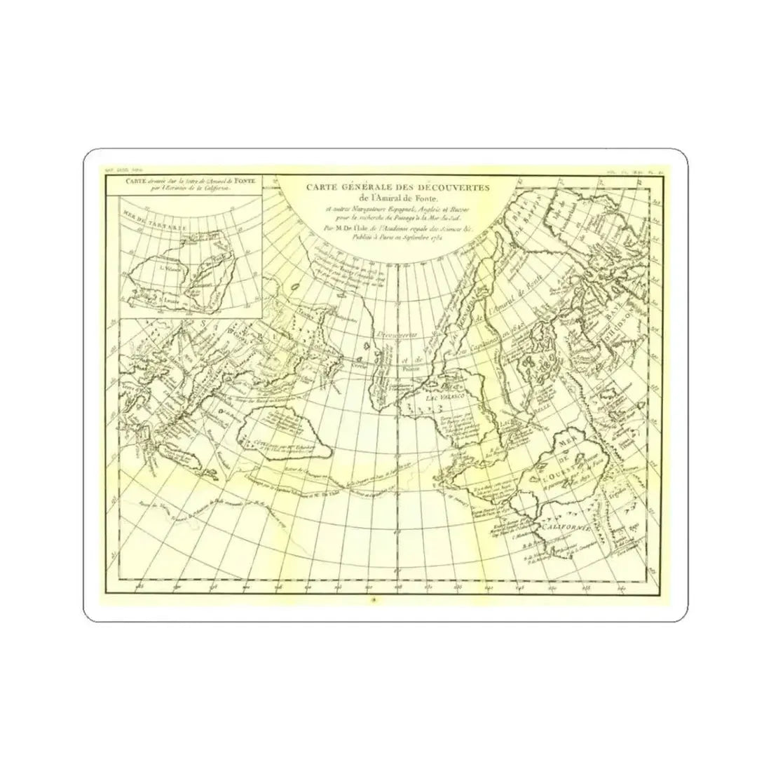Carte Generale des Decouvertes de l'Amiral de Fonte (1762) (Map) STICKER Vinyl Kiss-Cut Decal 3 Inch White - The Sticker Space
