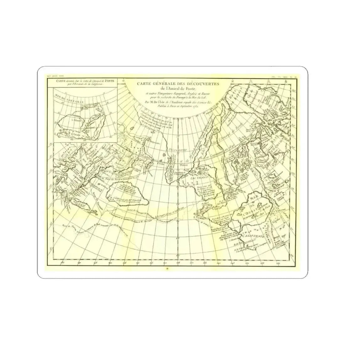 Carte Generale des Decouvertes de l'Amiral de Fonte (1762) (Map) STICKER Vinyl Kiss-Cut Decal 4 Inch White - The Sticker Space