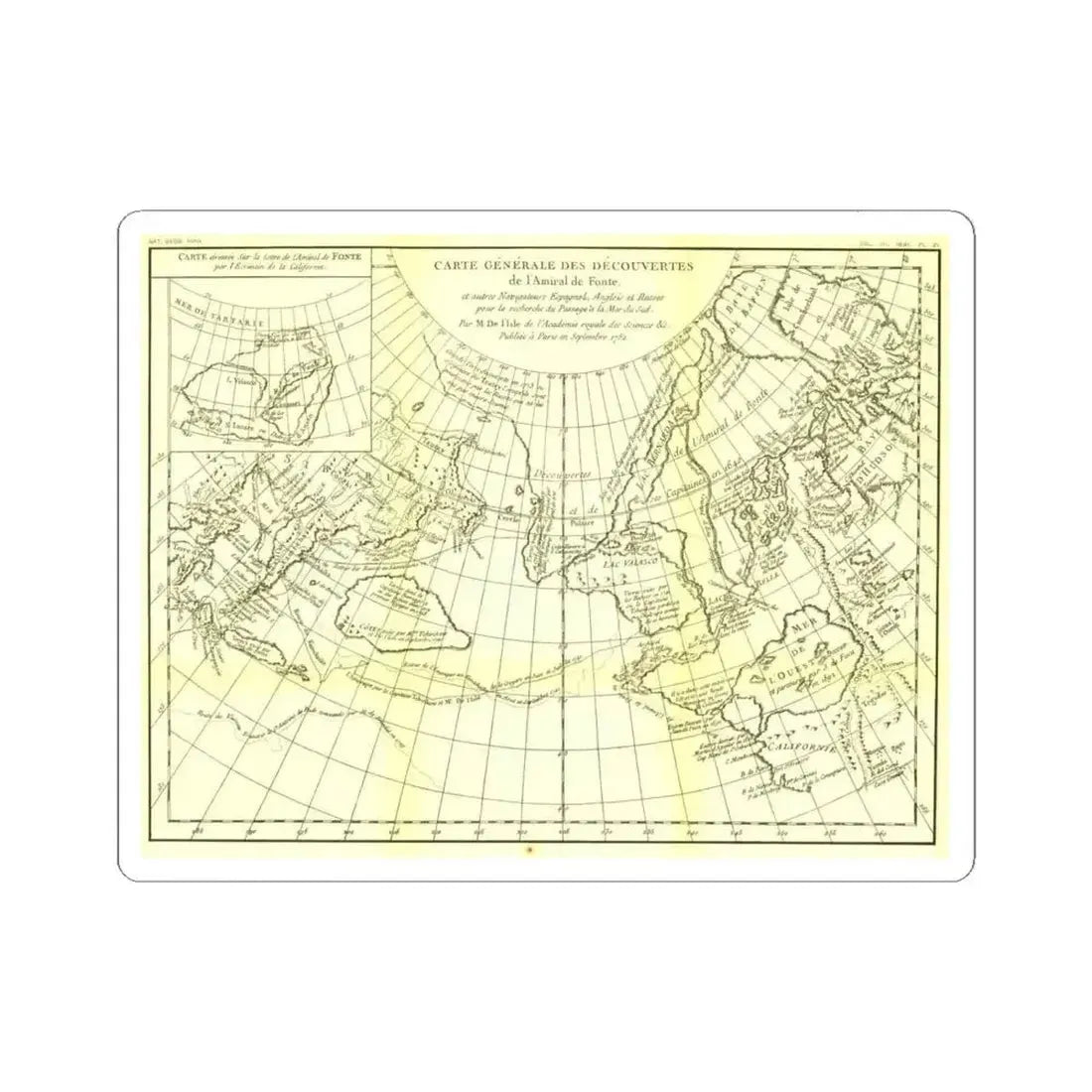 Carte Generale des Decouvertes de l'Amiral de Fonte (1762) (Map) STICKER Vinyl Kiss-Cut Decal 6 Inch White - The Sticker Space