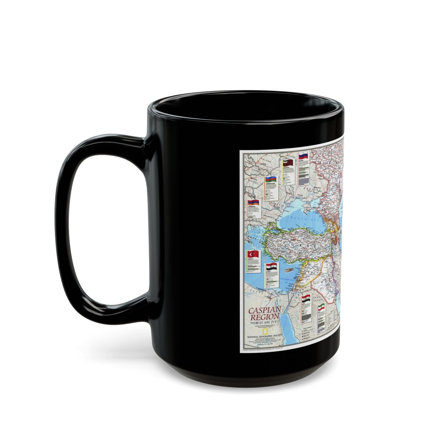 Caspian Region- Promise and Peril (1999) (Map) Black Coffee Mug-The Sticker Space