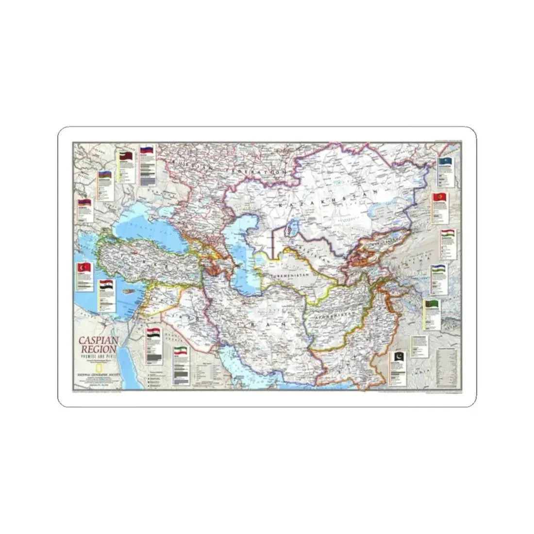 Caspian Region- Promise and Peril (1999) (Map) STICKER Vinyl Kiss-Cut Decal 2 Inch White - The Sticker Space