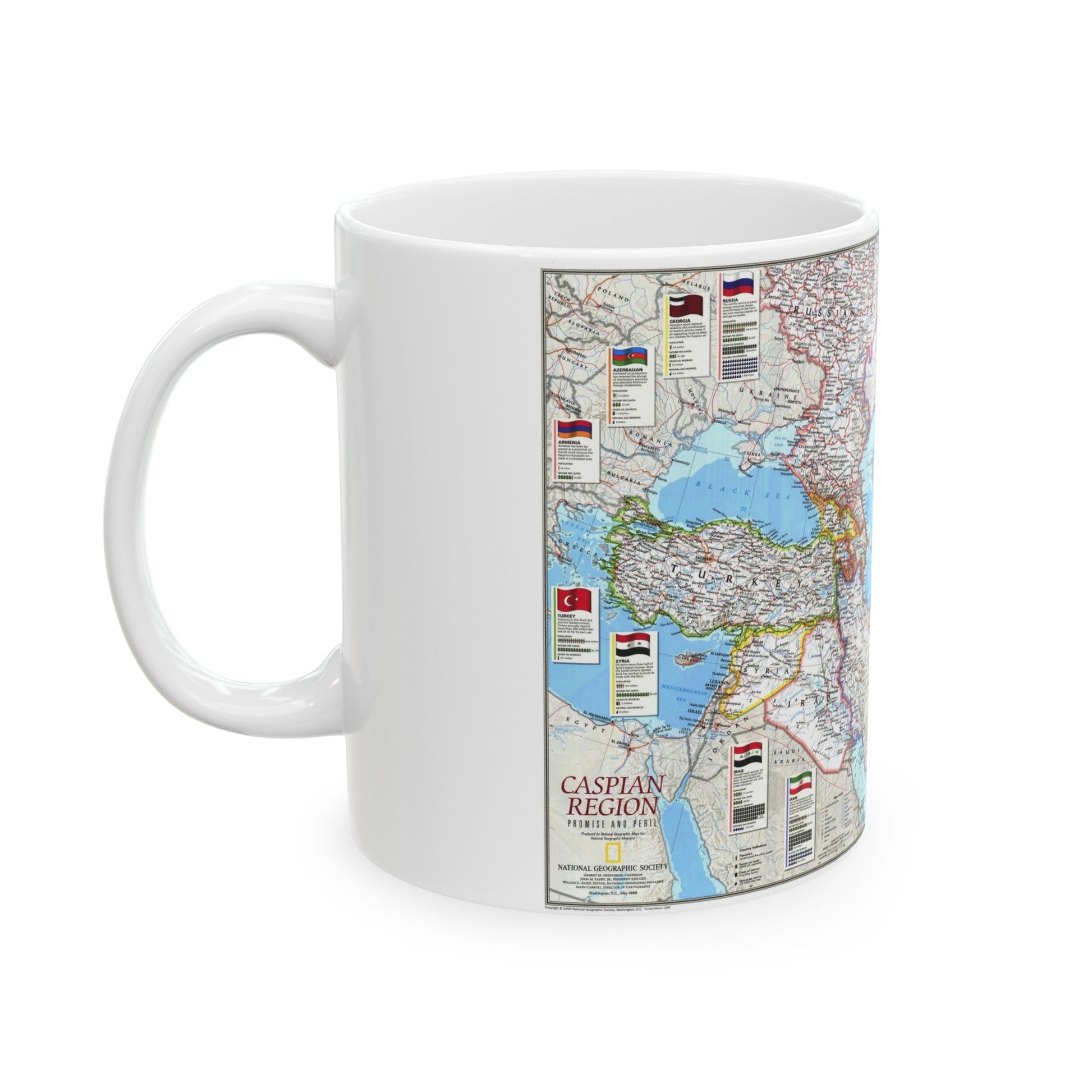 Caspian Region- Promise and Peril (1999) (Map) White Coffee Mug-The Sticker Space