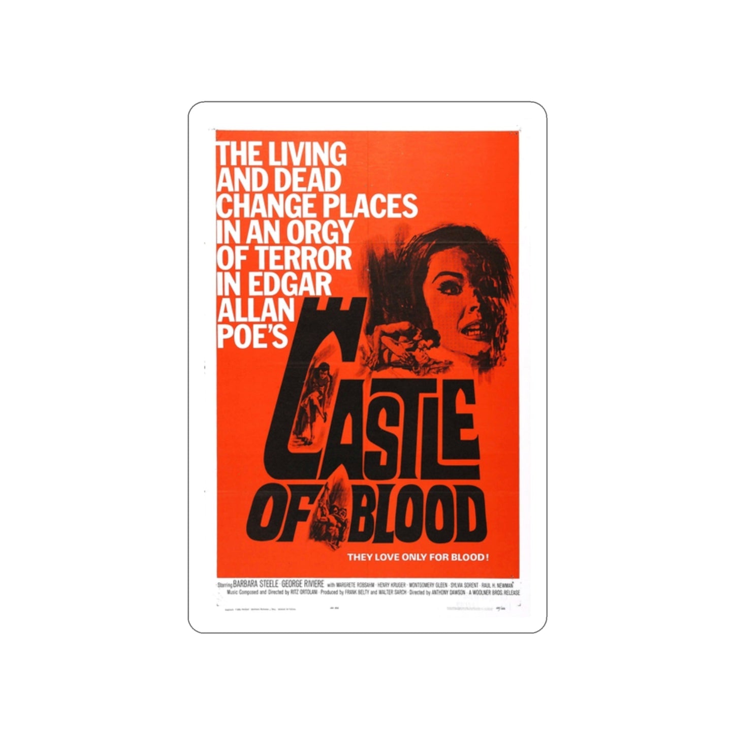 CASTLE OF BLOOD 1964 Movie Poster STICKER Vinyl Die-Cut Decal-2 Inch-The Sticker Space