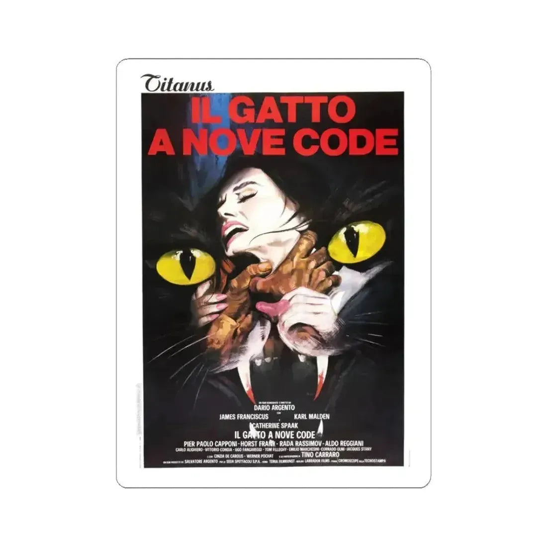 CAT O'NINE TAILS 1971 Movie Poster - STICKER Vinyl Kiss-Cut Decal 3 Inch White - The Sticker Space