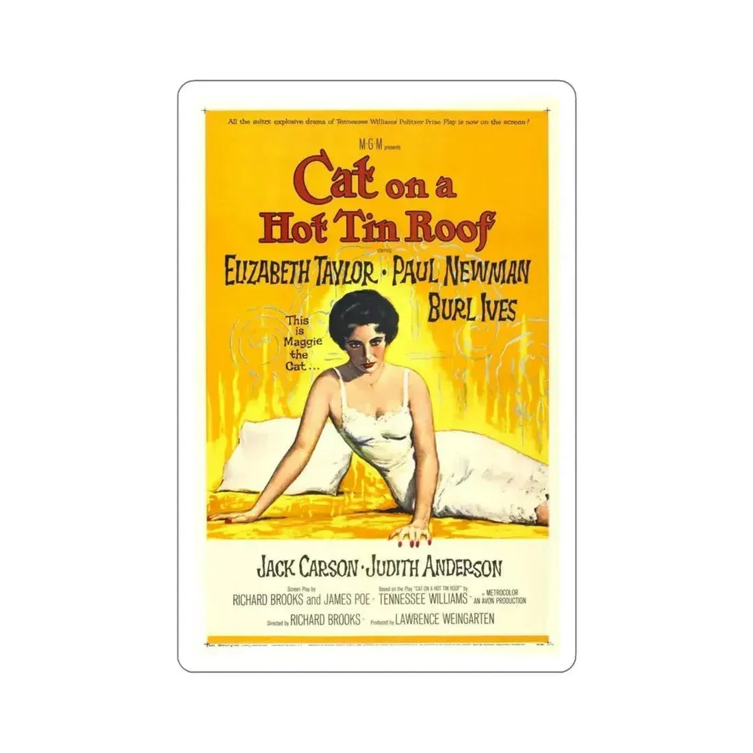 Cat on a Hot Tin Roof 1958 Movie Poster STICKER Vinyl Die-Cut Decal 4 Inch - The Sticker Space