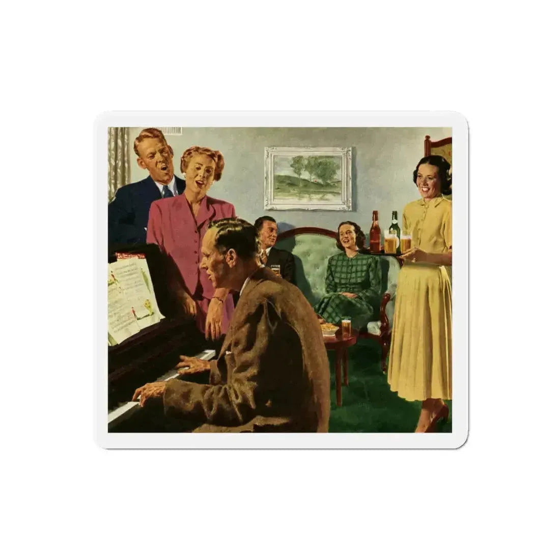 Cathered Around The Piano, 1949 (Magazine Illustration) Refrigerator Magnet 6 Inch Die-Cut - The Sticker Space