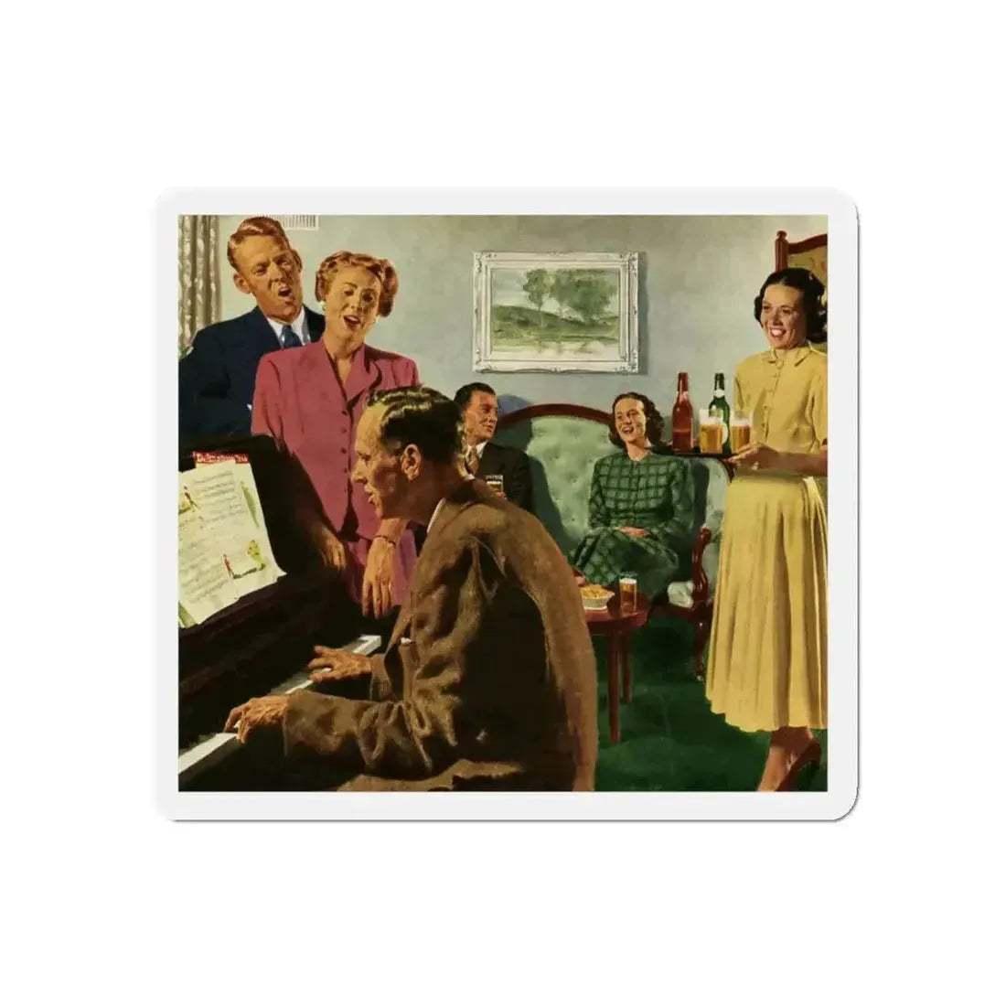 Cathered Around The Piano, 1949 (Magazine Illustration) Refrigerator Magnet - The Sticker Space