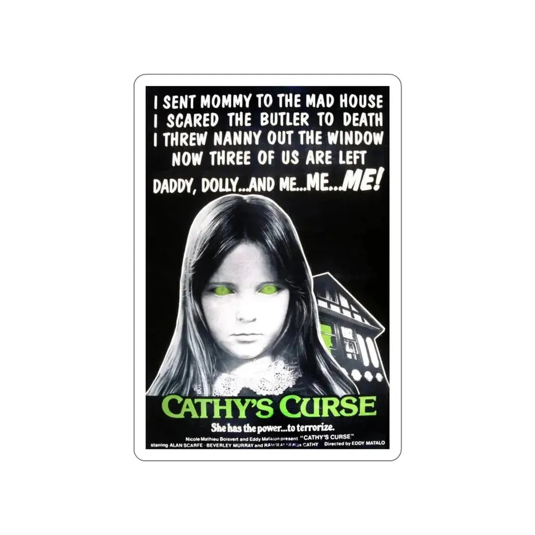 CATHY'S CURSE 1977 Movie Poster STICKER Vinyl Die-Cut Decal 6 Inch - The Sticker Space