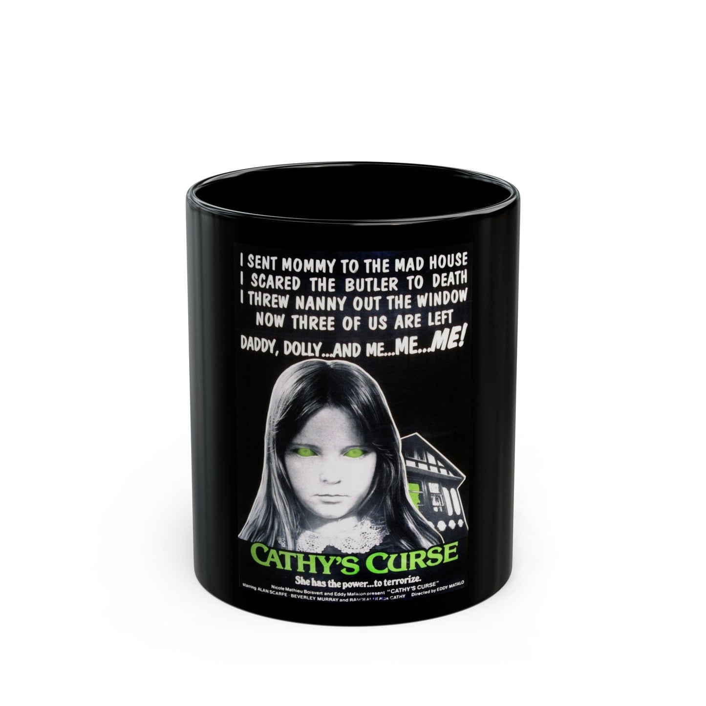 CATHY'S CURSE 1977 Movie Poster - Black Coffee Mug-11oz-The Sticker Space