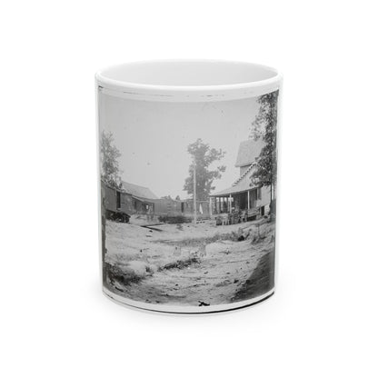 Catlett's Station, Va. The Station With U.S. Military Railroad Boxcars And Soldiers (U.S. Civil War) White Coffee Mug