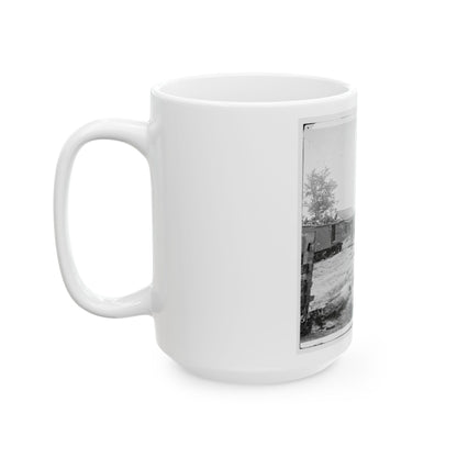 Catlett's Station, Va. The Station With U.S. Military Railroad Boxcars And Soldiers (U.S. Civil War) White Coffee Mug