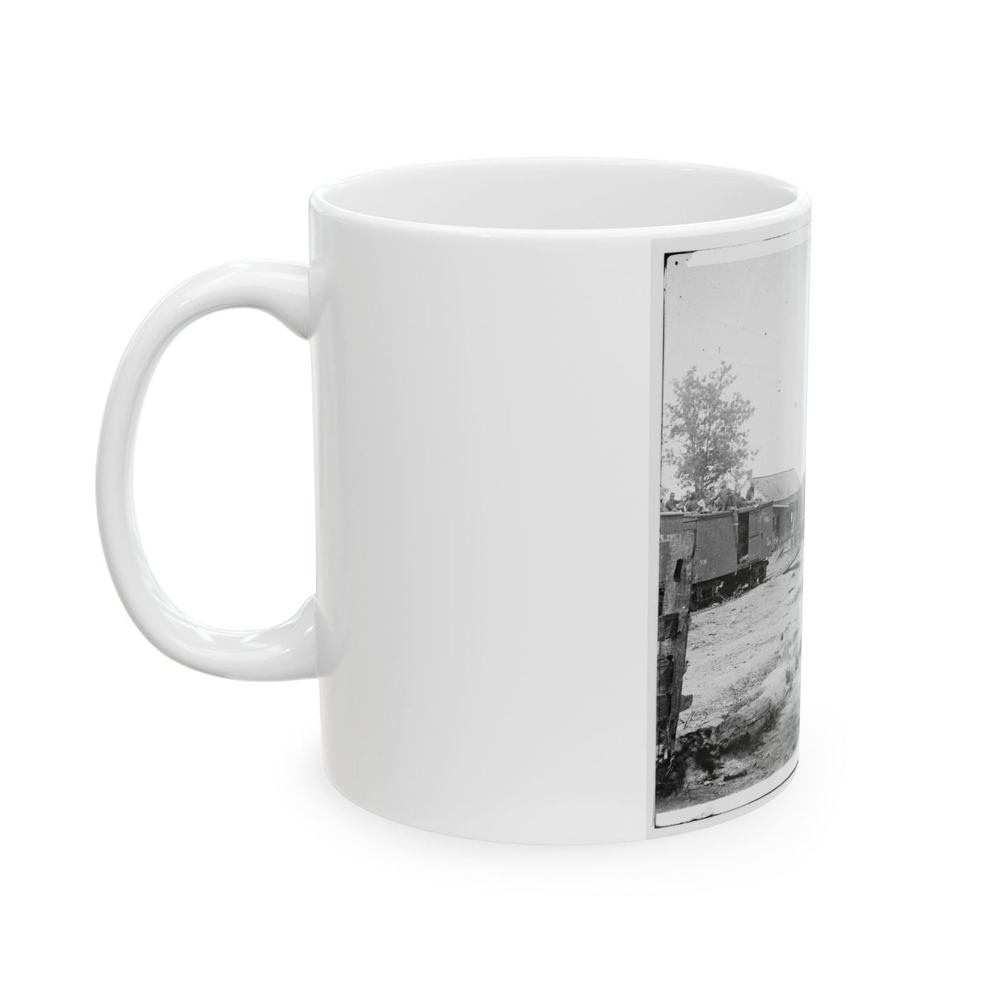 Catlett's Station, Va. The Station With U.S. Military Railroad Boxcars And Soldiers (U.S. Civil War) White Coffee Mug