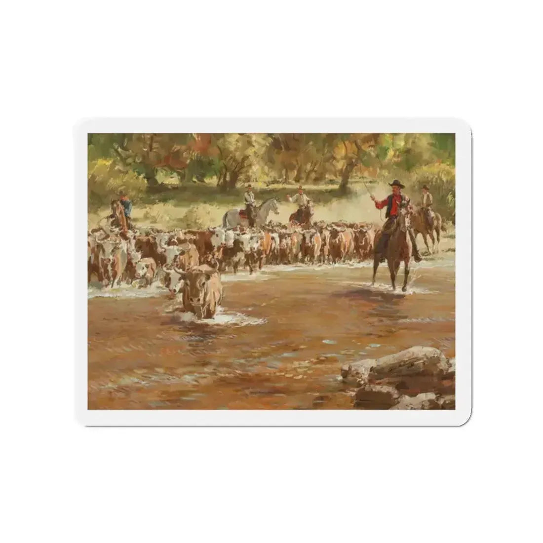 Cattle Crossing (Magazine Illustration) Refrigerator Magnet 2 Inch Die-Cut - The Sticker Space