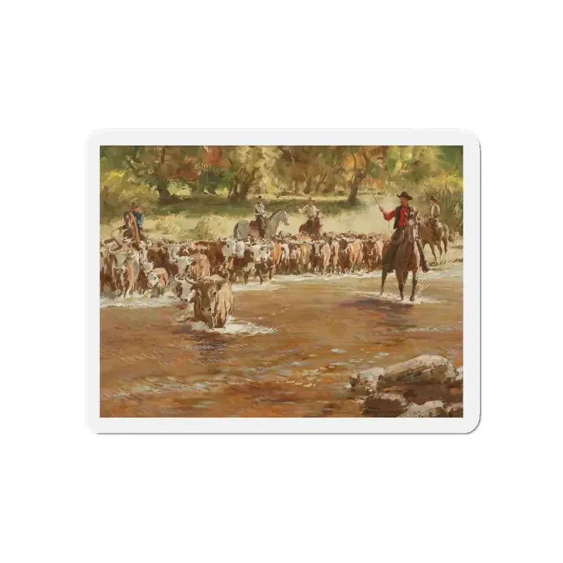 Cattle Crossing (Magazine Illustration) Refrigerator Magnet 3 Inch Die-Cut - The Sticker Space