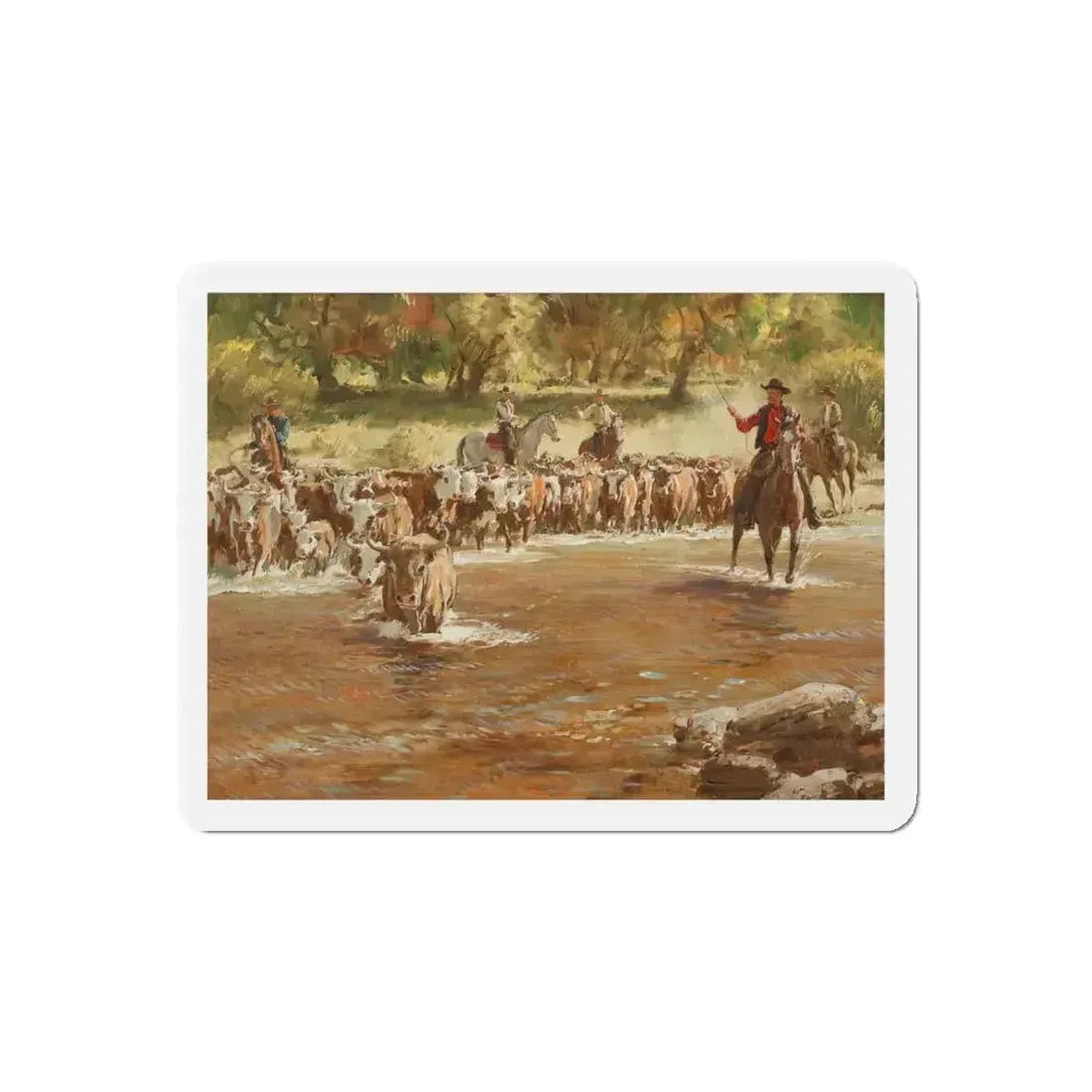 Cattle Crossing (Magazine Illustration) Refrigerator Magnet 5 Inch Die-Cut - The Sticker Space