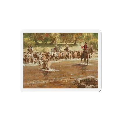 Cattle Crossing (Magazine Illustration) Refrigerator Magnet 6 Inch Die-Cut - The Sticker Space