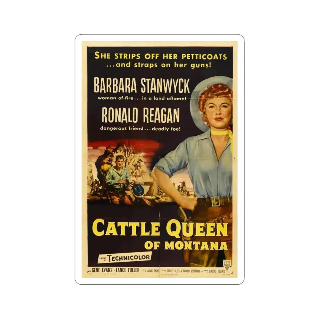 Cattle Queen of Montana 1954 Movie Poster - STICKER Vinyl Kiss-Cut Decal 4 Inch White - The Sticker Space